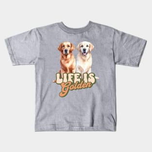 Two Golden Retrievers Quote Life Is Golden Groovy Retro Design Kids T-Shirt